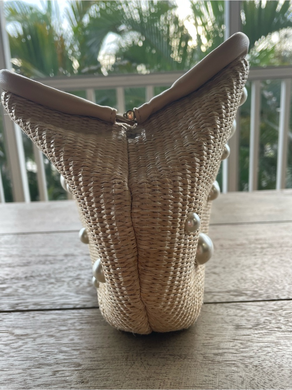 Urban Outfitters Pearl-Embellished Beige Straw Clutch - Picture 9 of 12